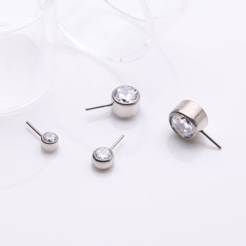 Detail View 1 of Implant Grade Titanium OneFit Threadless Bezel Set Sparkle Front Facing Part-Clear Gem